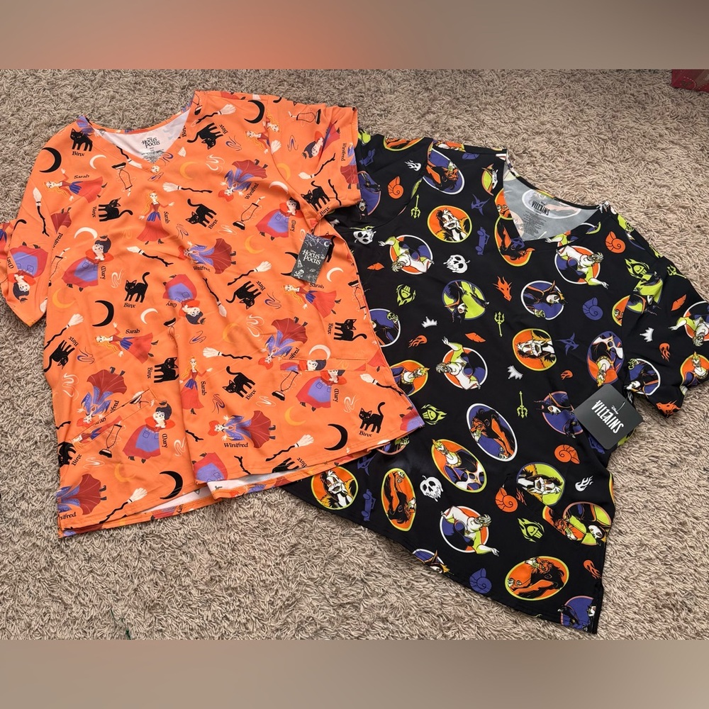 Hocus Pocus And Disney Villains Scrub Tops (2) With Pockets Size: 3XL